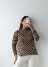 Size M-L Brown Floral High Neck Top
