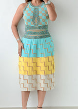 Size M-L Multicolor Geometric Knit Midi Dress