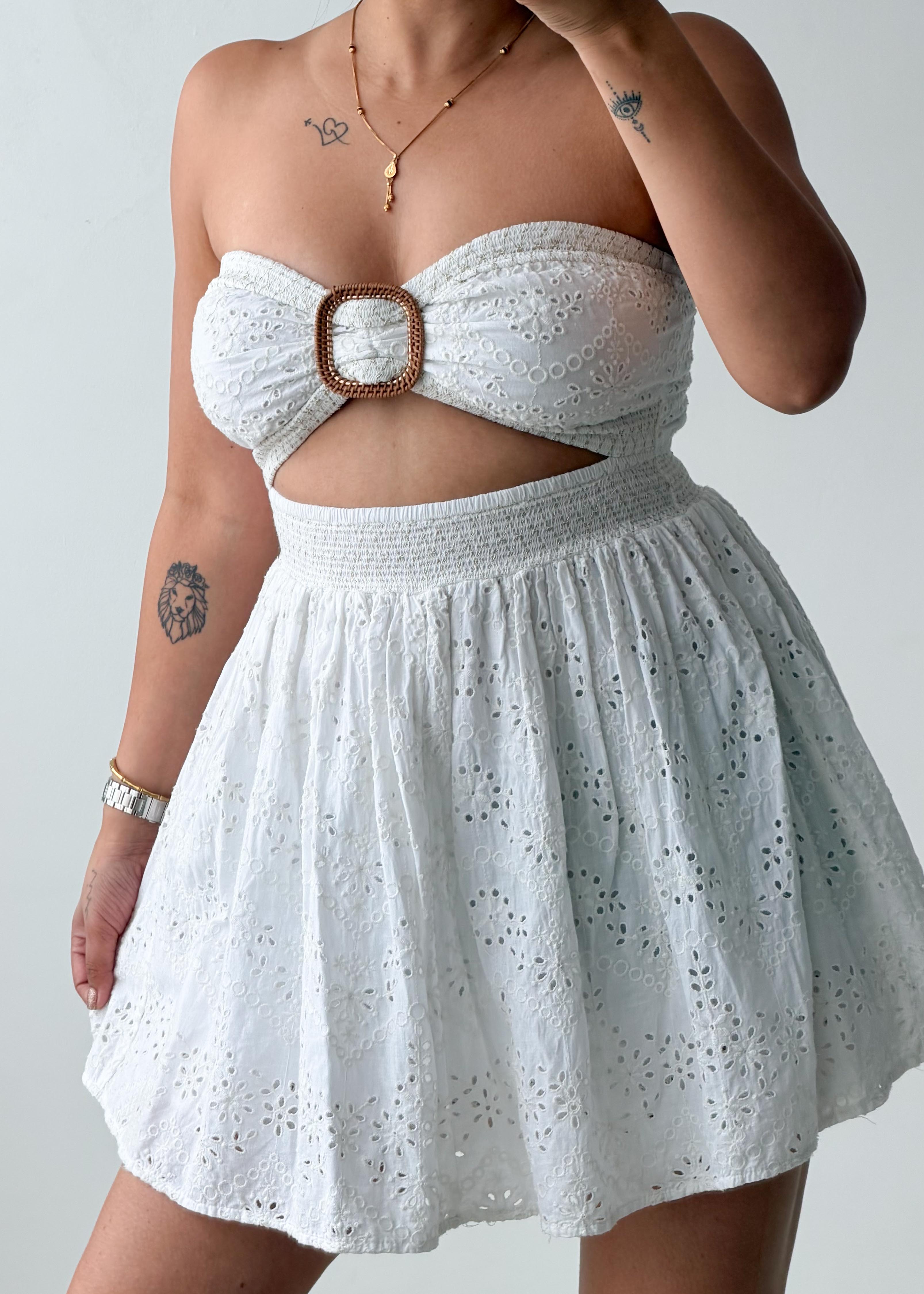 Size XS-M White Eyelet Cut-Out Mini Dress