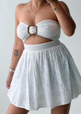 Size XS-M White Eyelet Cut-Out Mini Dress