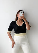 Size XS-S Black Contrast Collar Knit Top