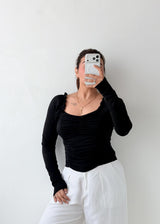 Size S-M Black Ruched Front Top