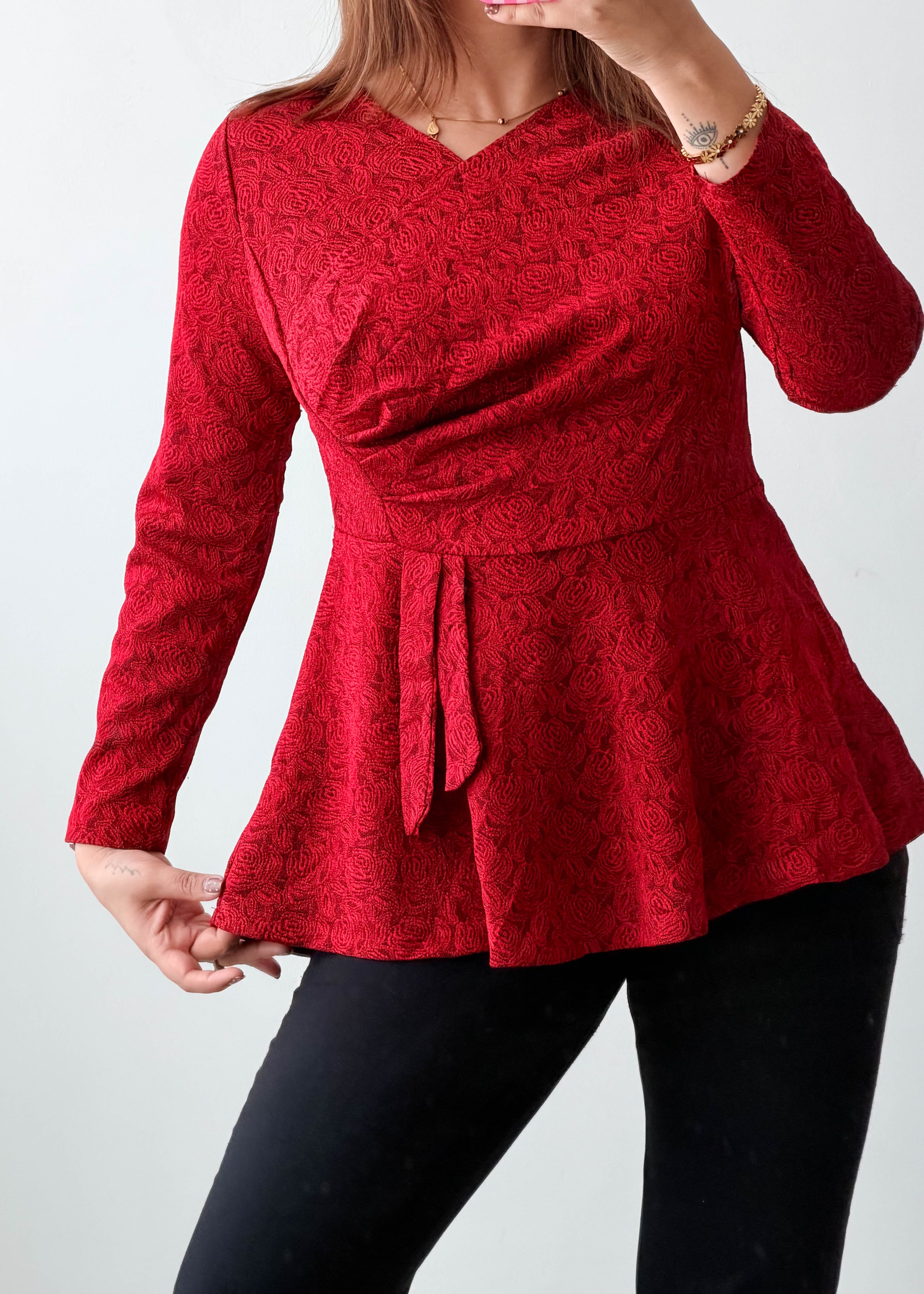 Size S-M Red Lace Peplum Top