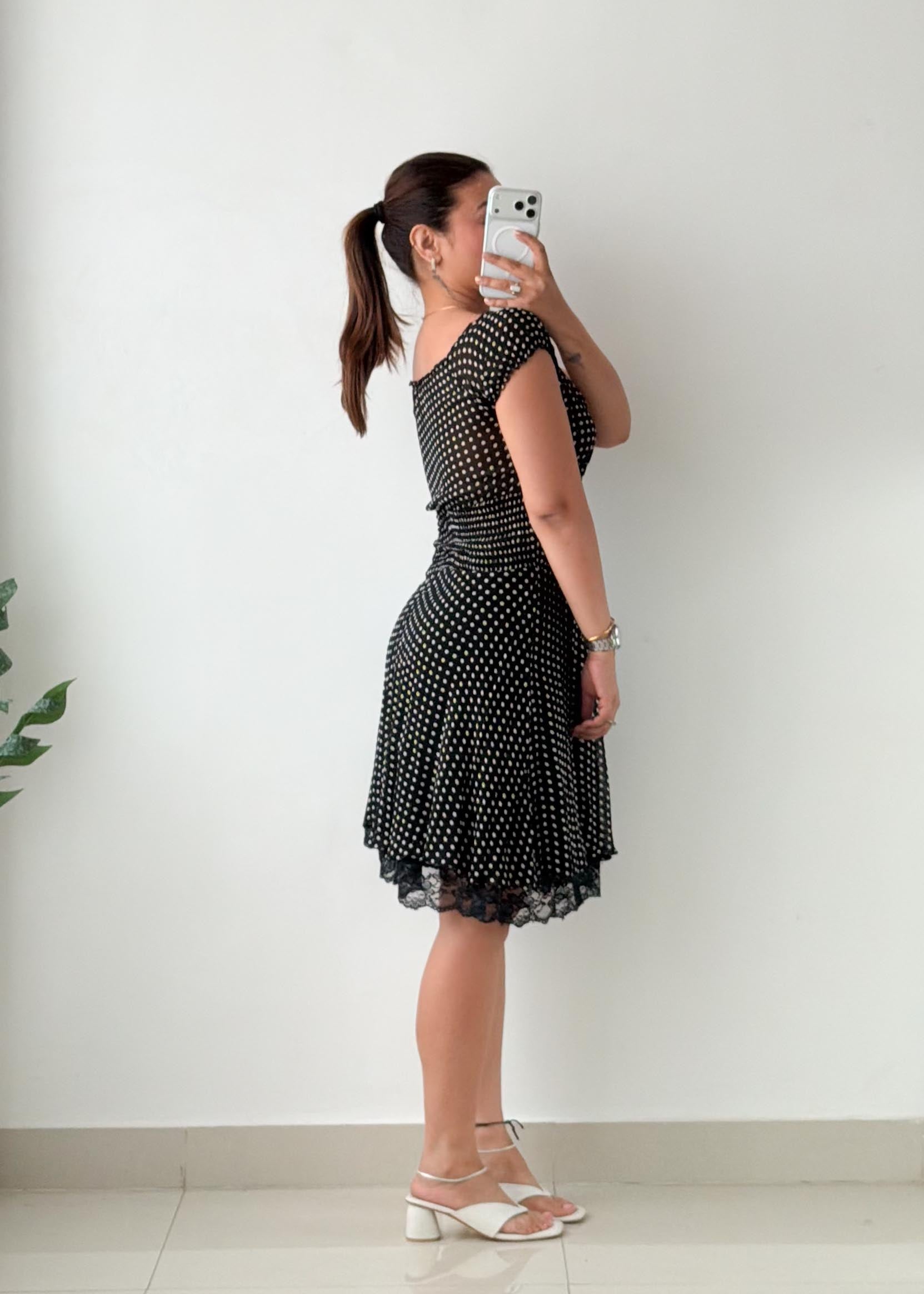 Size XS-S Black Polka Dot Fit & Flare Dress