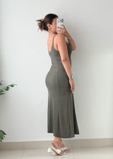 Size S-M Olive Ribbed Knit Maxi Dress