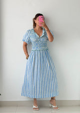 Size M-L / XL-2XL Blue Gingham Midi Dress