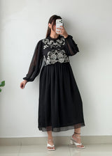 Size M-L Black Embroidered Sheer Maxi Dress