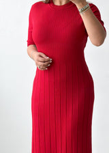 Size L-XL Red Ribbed Knit Maxi Dress