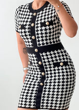 Size S-M Black & White Houndstooth Knit Mini Dress