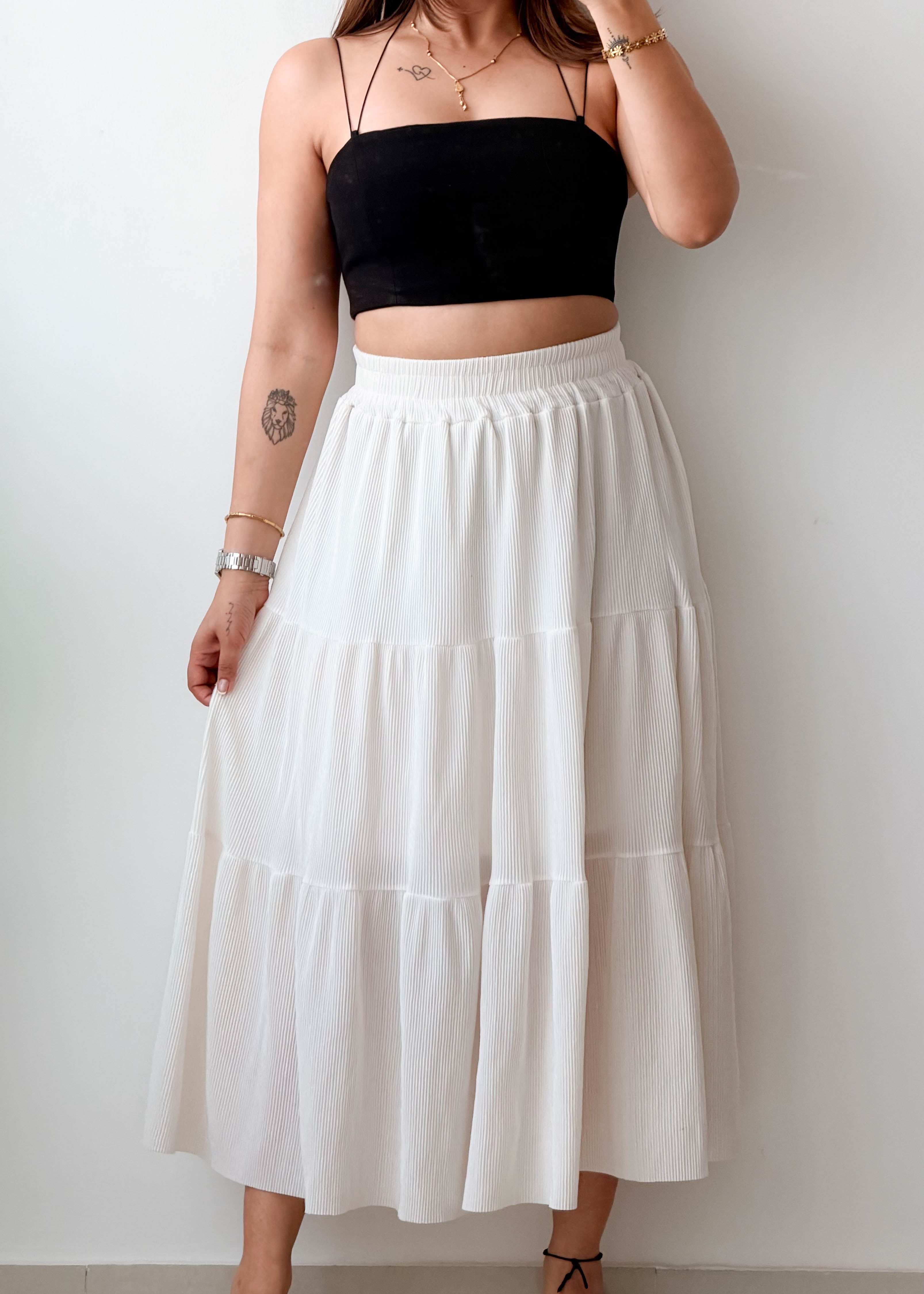 Waist 26-28 White Tiered Maxi Skirt