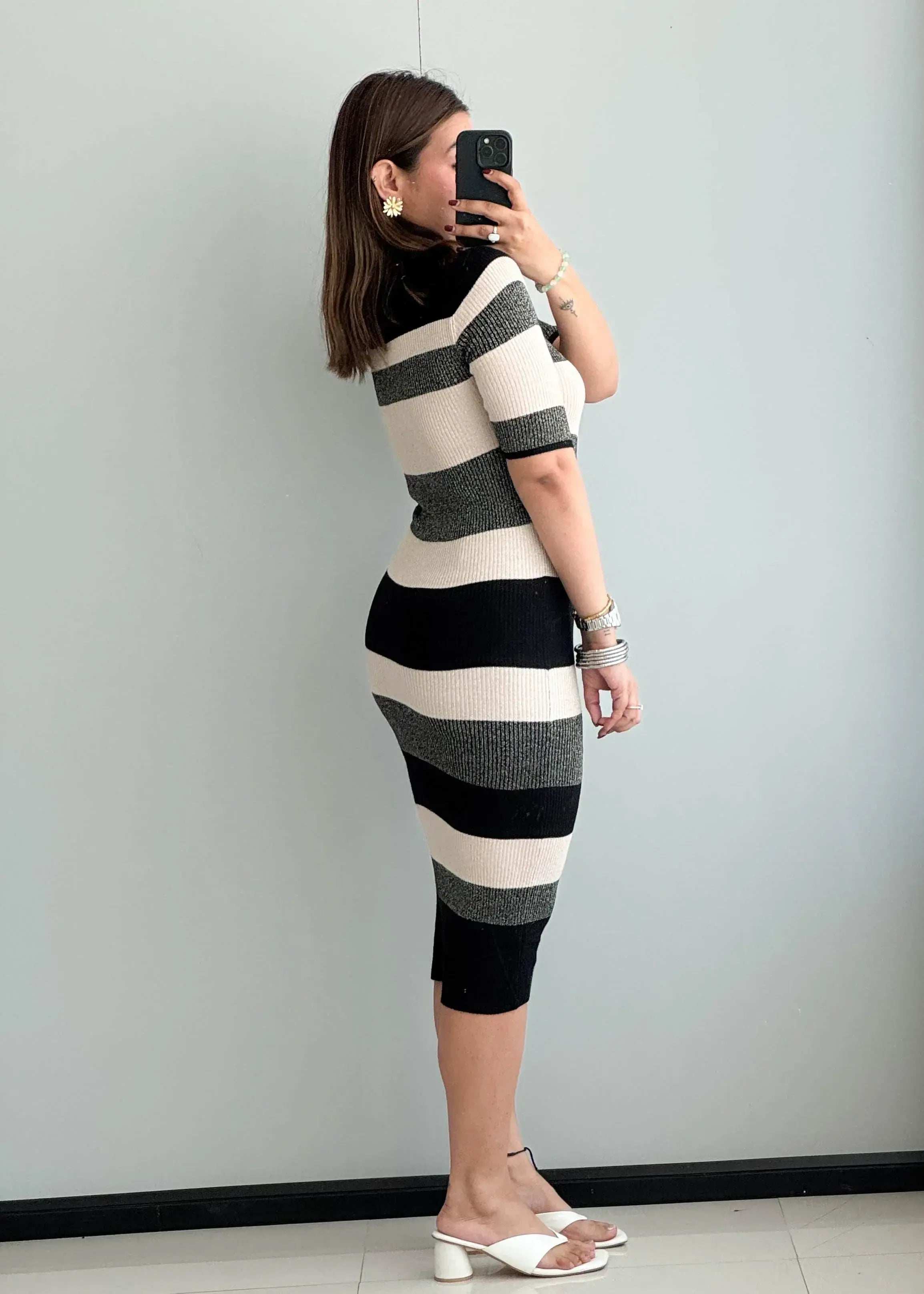 SIZE S-M, Cotton Ribbed Bodycon Dress - Closet by Payal