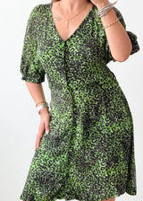 Size L-XL Green Leopard Print Mini Dress