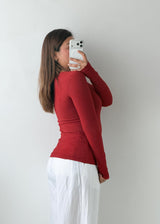 Size S-M Red Ribbed V-Neck Top
