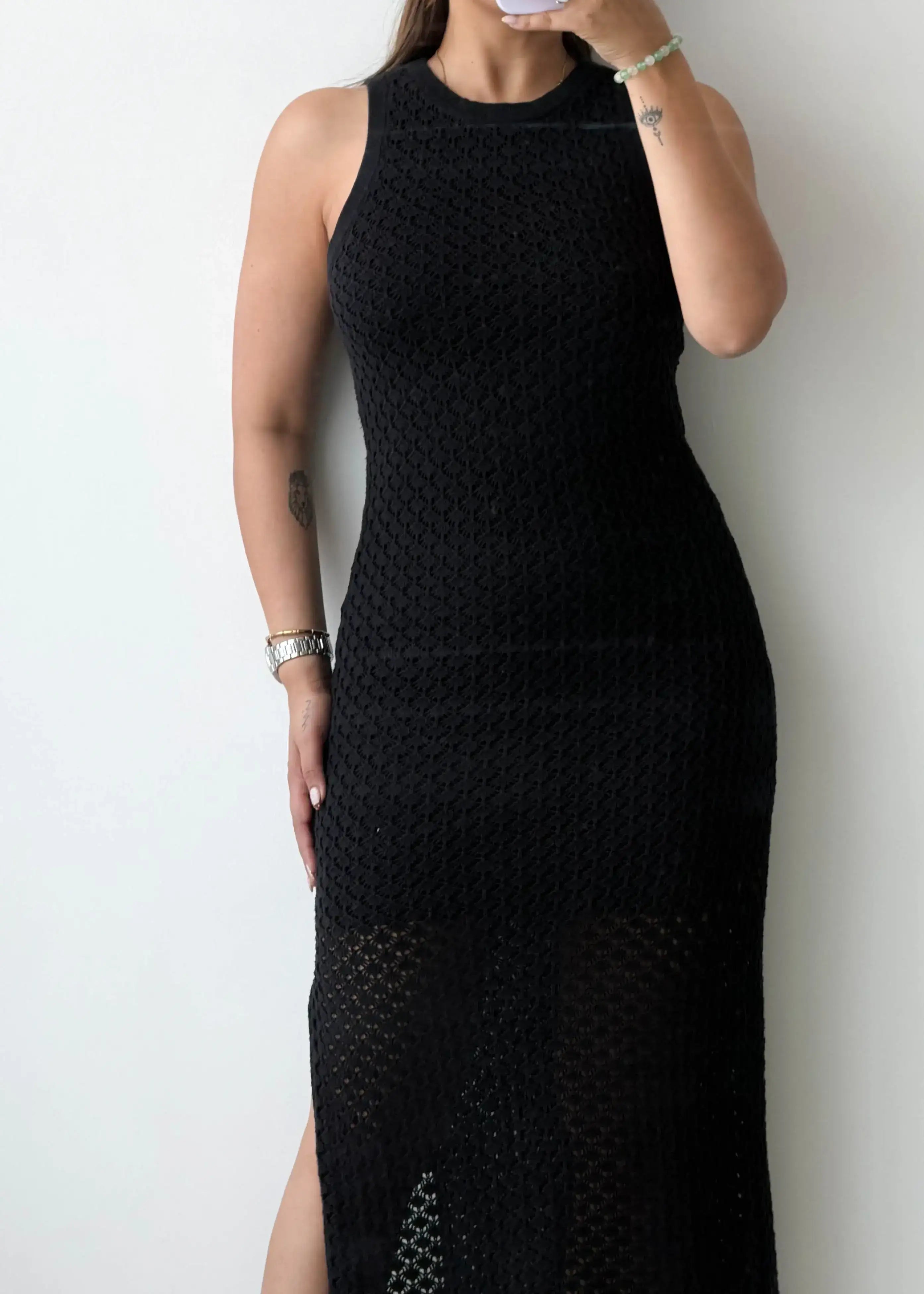 Size S-M, Black Crochet Maxi Dress