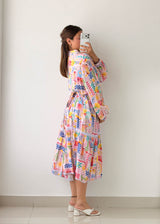Size XL-XXL Multicolor Printed Tiered Midi Dress