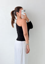 Size S-M Black One Shoulder Ribbed Top