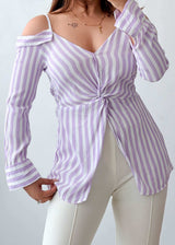 Size S Lilac Stripe Twist Front Shirt Top