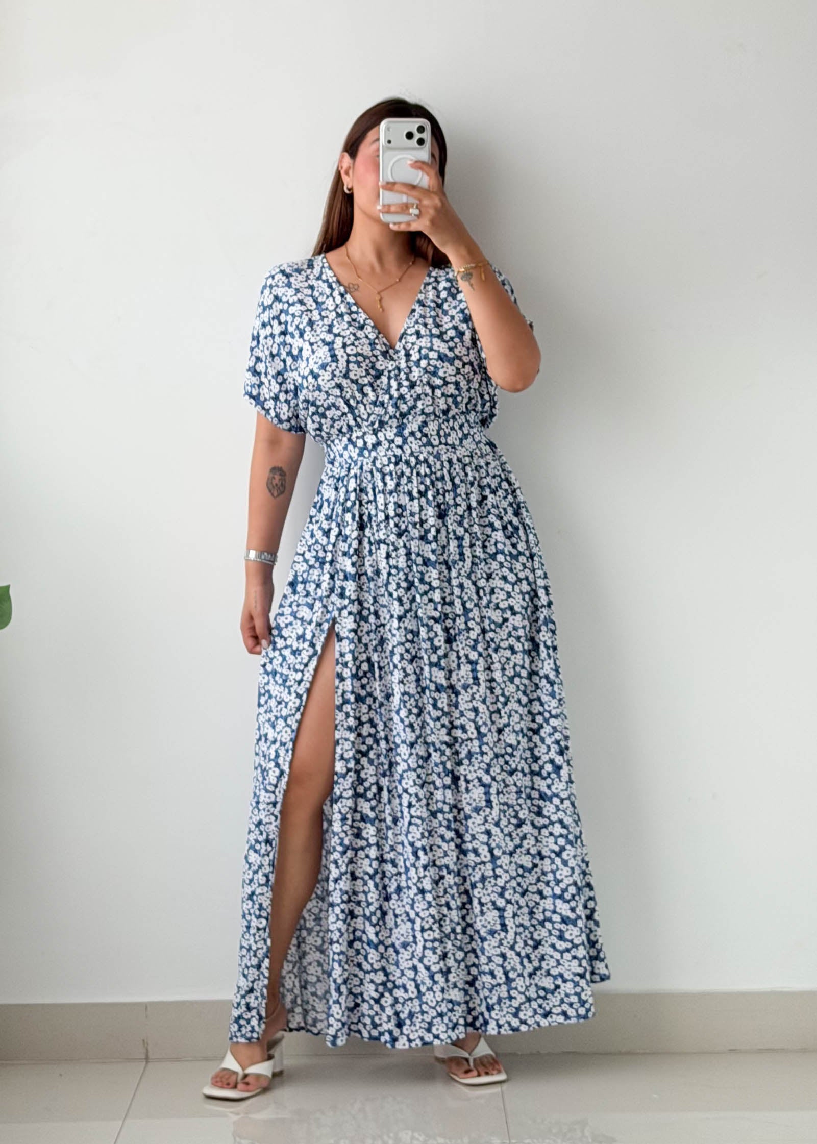 Size M-L Blue Floral Maxi Dress