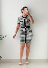 Size S-M Black & White Houndstooth Knit Mini Dress