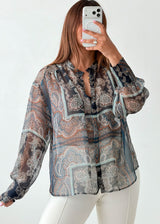 Size M-L Grey Paisley Sheer Shirt
