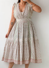 Size S-M White Floral Tiered Midi Dress