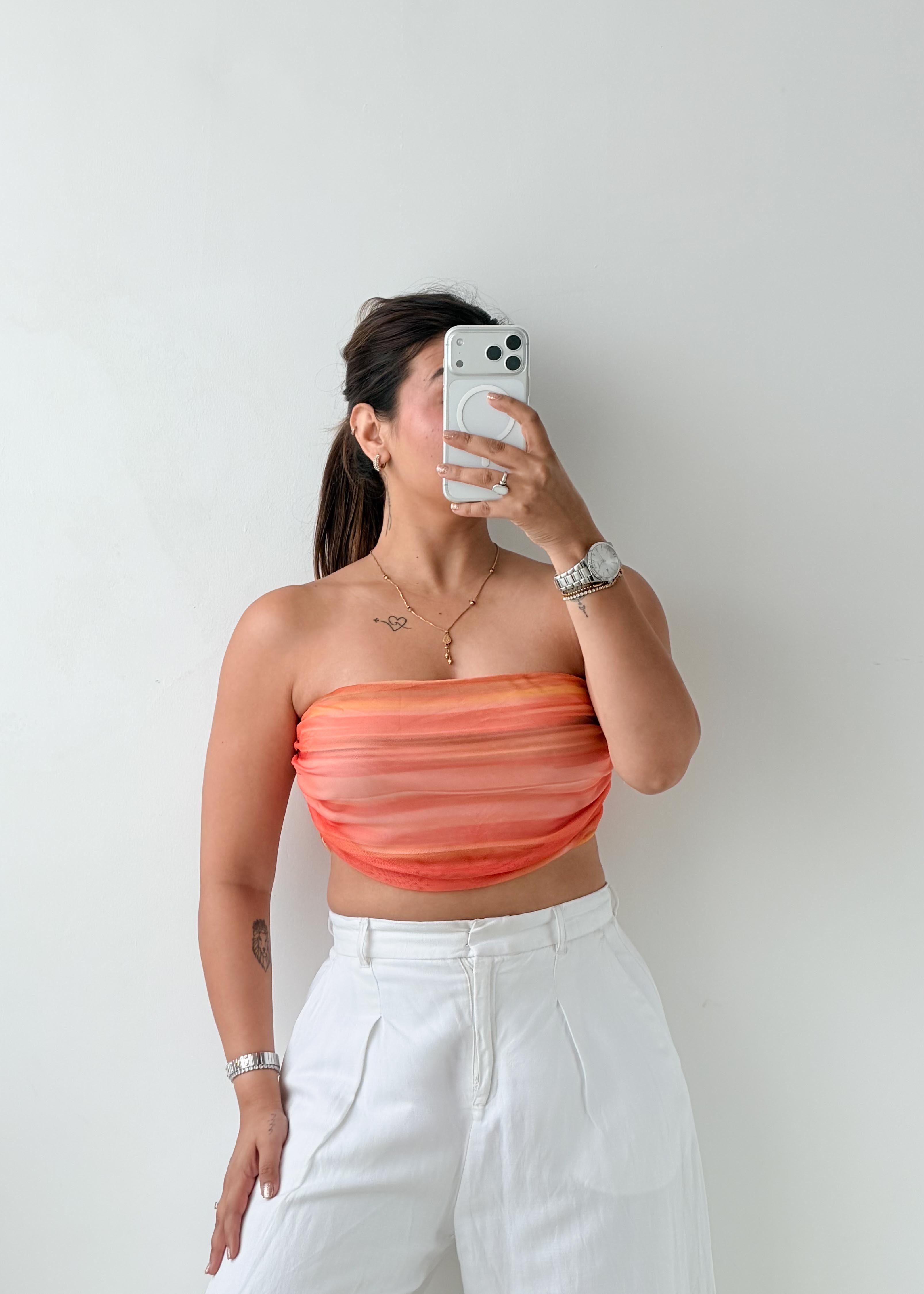Size XS-S Orange Ombre Mesh Tube Top