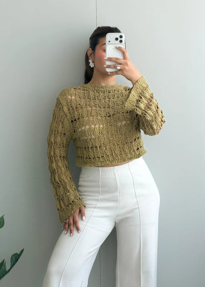Size S-M, Olive Crochet Crop Top - Closet by Payal