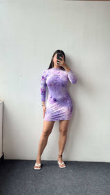 Size S-M Purple Tie-Dye Bodycon Mini Dress