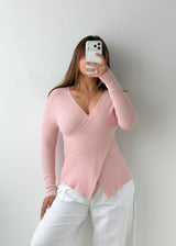 Size S-M Pink Wrap Ribbed Top
