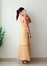 Size XS-S Yellow Floral Tiered Maxi Dress With Lining