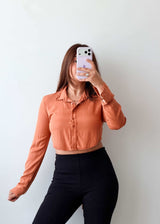 Size XS-S Peach Cropped Shirt Top