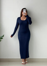 Size M-L Navy Ribbed Knit Maxi Dress