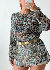 Size S-M Blue Abstract Print Peplum Top