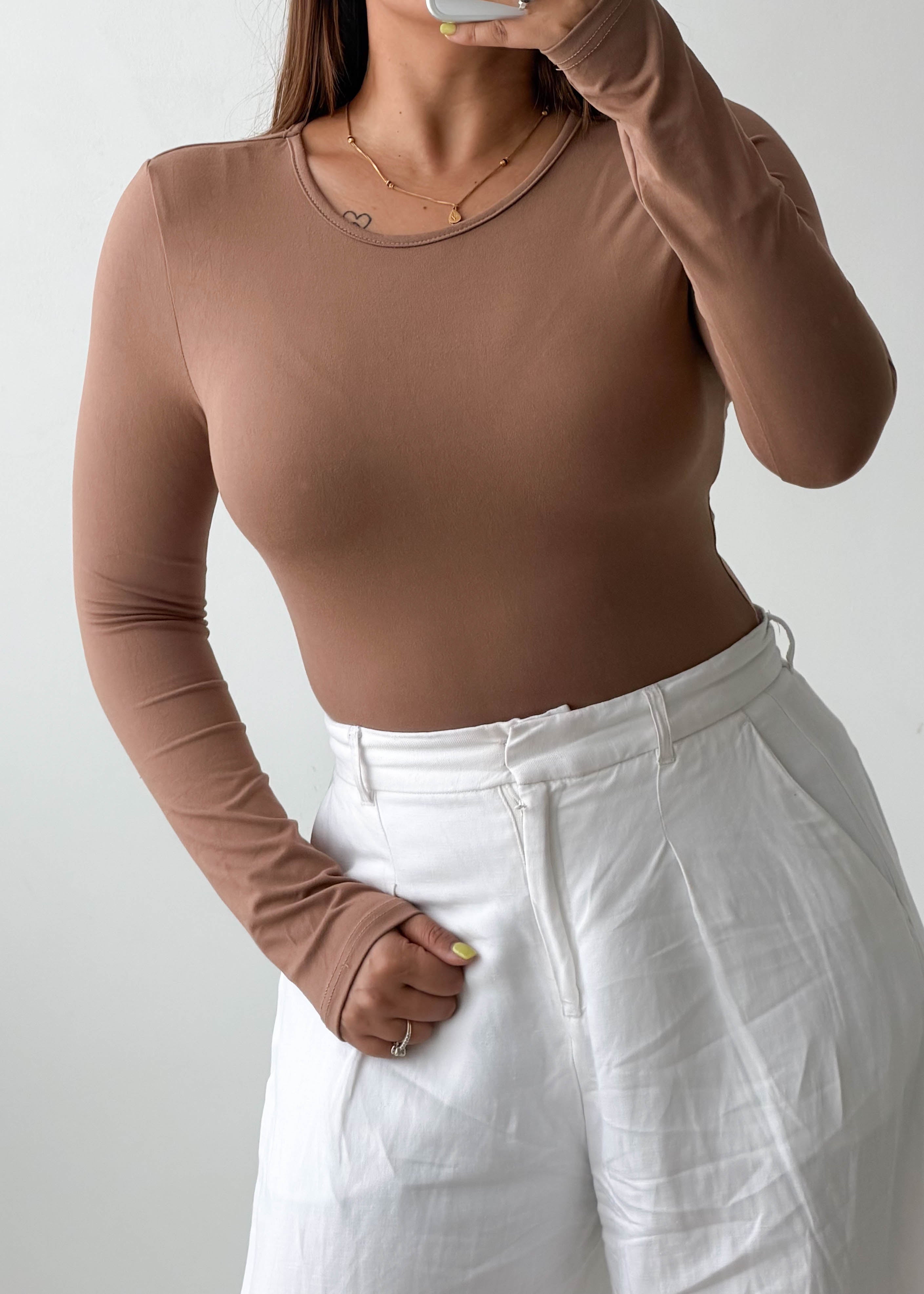 Size S-M Mocha Long Sleeve Bodysuit