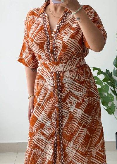 Size M-L, Rust Abstract Shirt Dress
