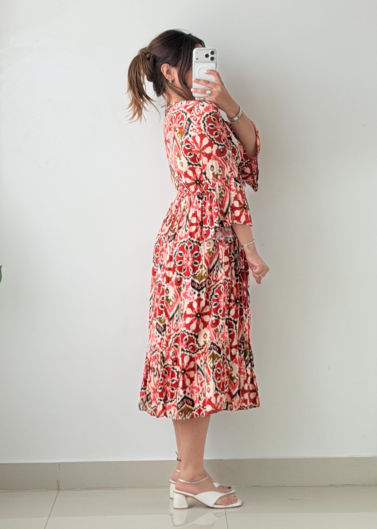 Size S-M Red Floral Print Maxi Dress