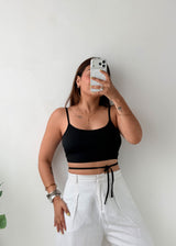 Size S-M Black Tie Hem Crop Top