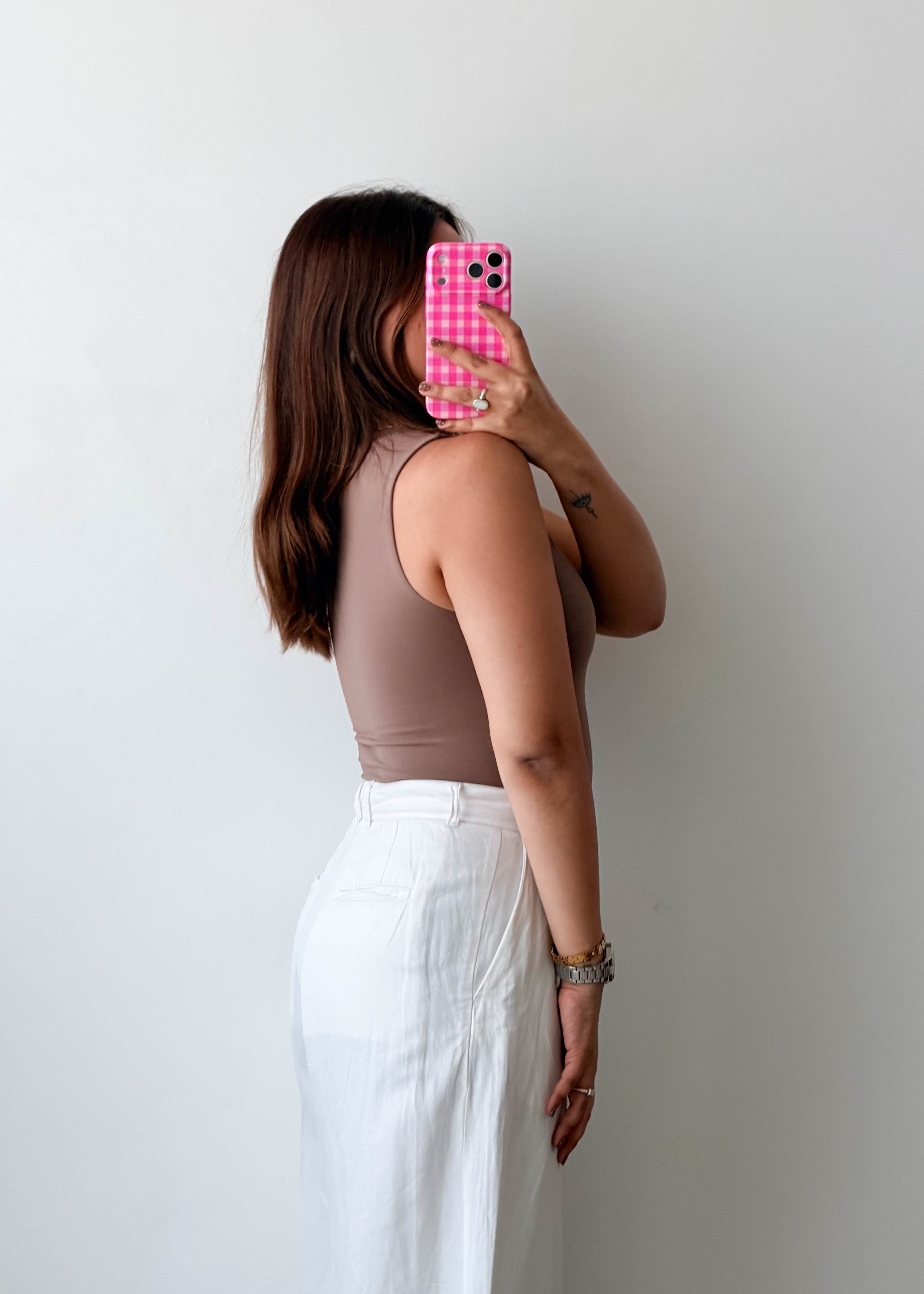 Size XS-S Taupe High Neck Sleeveless Bodysuit