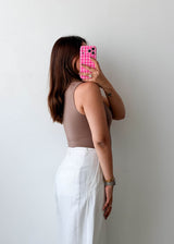 Size XS-S Taupe High Neck Sleeveless Bodysuit