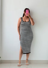 Size S-M Black & White Striped Midi Dress