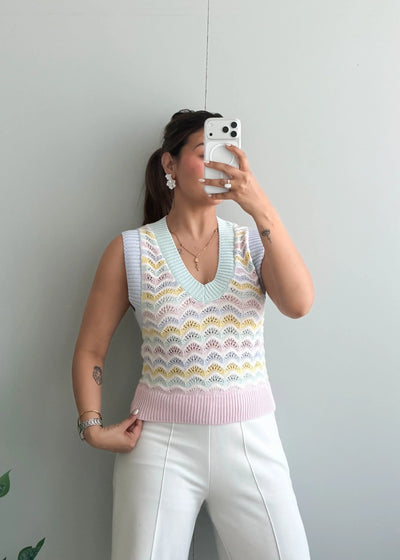 Size S-M, Pastel Chevron Crochet Tank Top - Closet by Payal