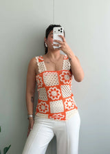 Size XS, Orange Crochet Patchwork Tank Top - Closet by Payal