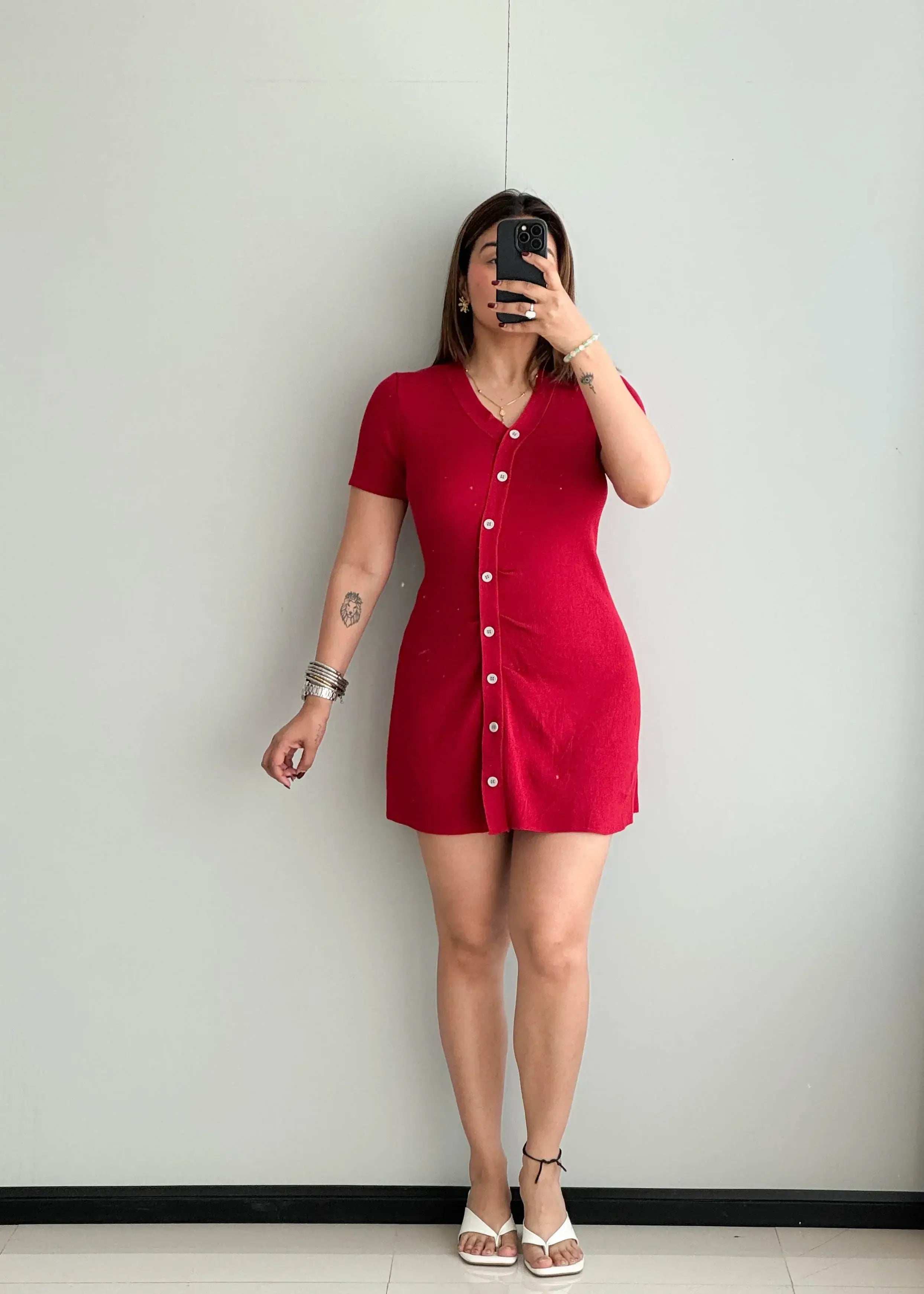 SIZE M-L, Red Fit & Flare Dress - Closet by Payal