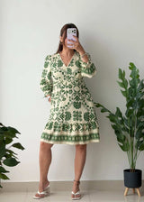 Green Floral Printed A-Line Dress