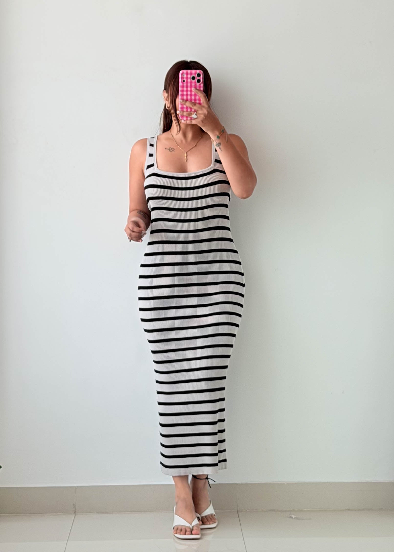 Size M-L Black & White Striped Maxi Dress