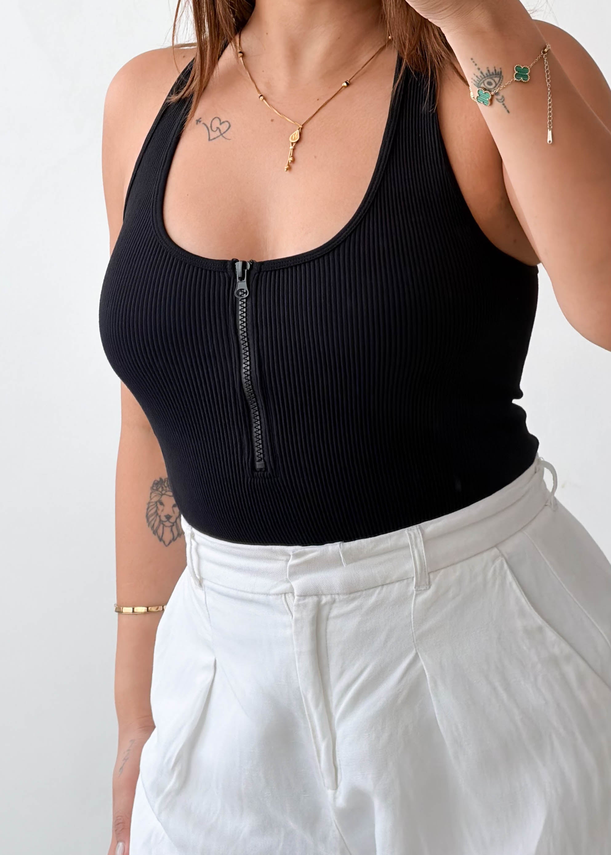 Size S-M Black Zip Front Bodysuit