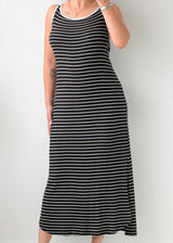 Size M-L Black & White Striped Knit Maxi Dress