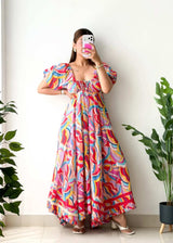 Size S-M, Multicolor Abstract Maxi Dress