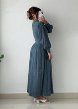 Size S-M Blue Printed Pleated Maxi Dress