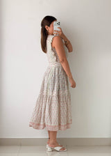 Size S-M White Floral Tiered Midi Dress
